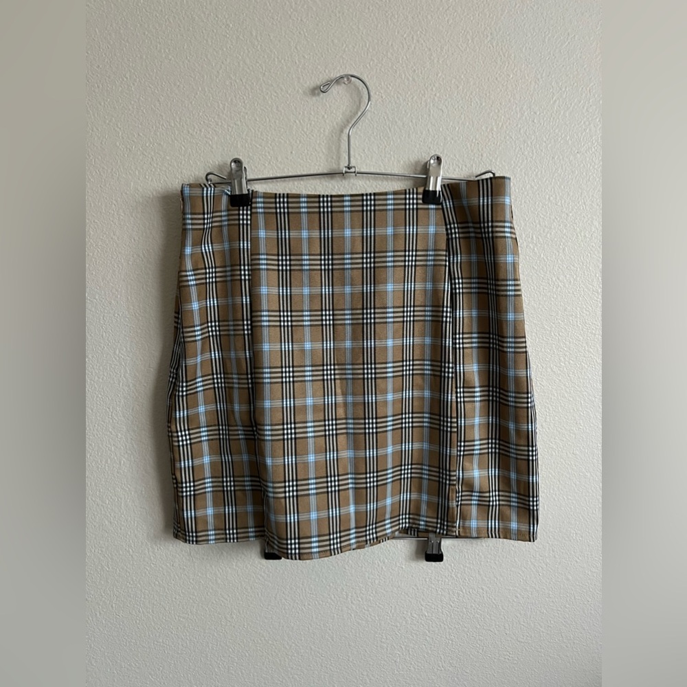 Tan and Blue Plaid Mini Skirt Size Large